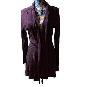 Habitat Sz Small Purple Plum Open Front Fine Knit Long Sleeve Cardigan Sweater